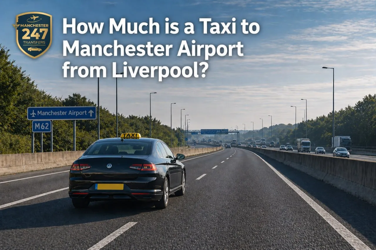 Taxi from Liverpool to Manchester Airport via M62 motorway